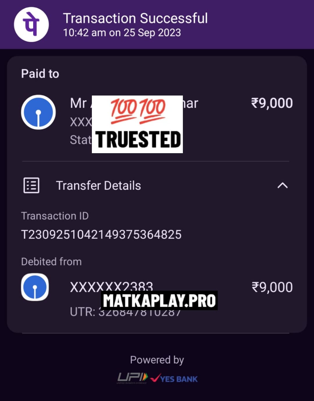 Matka Play Pro User Recived Payment Proof